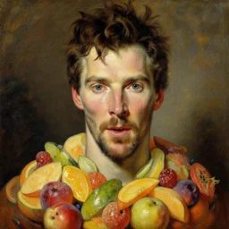 a fruit salad with the face of benedict cumberbatch, oil painting by giuseppe arcimboldo