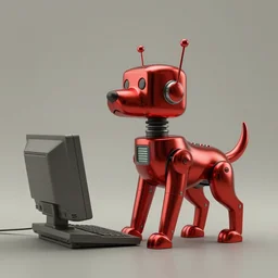computer ( ( ( ( ( 1 9 5 0 s retro future robot android dog. muted colors. ) ) ) ) ) by jean baptiste monge!!!!!!!!!!!!!!!!!!!!!!!!! chrome red