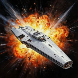 stealth starship bombing a capital starship in space. explosions, action shot. pulp sci - fi art. high contrast. tim hildebrandt, wayne barlowe, bruce pennington, donato giancola, larry elmore, oil on canvas, masterpiece, trending on artstation, featured on pixiv, cinematic composition, dramatic, beautiful lighting, sharp, details, hyper - detailed, hd, hdr, 4 k, 8 k