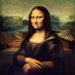 Mona Lisa eating fried chicken, a painting by Leonardo da Vinci