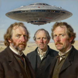 oil painting of a scene from an ancient historical ufo encounter, charles abel corwin, frank lloyd wright, highly detailed, hyper realism, sharp focus, detailed faces
