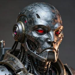 detailed ultrarealistic photography portrait of warhammer android face, postapocalyptic, cyberpunk cyborg, greg rutkowski, james gurney,