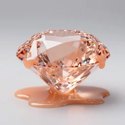 a juicy ( peach color ) ( museum quality ) diamond. peach juice drips from the diamond and surrounds it. product lighting