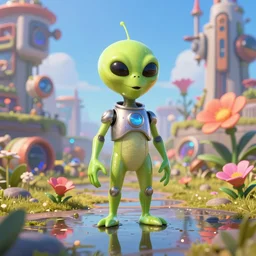 alien tech flowers on steampunk land by pixar, smooth, cinematic, wet reflections, ray tracing x, rtx, smooth