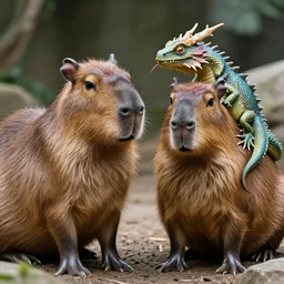 two animals : a capybara and a dragon, many details, high quality, 8 k