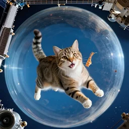 Photo of a cat floating inside the ISS