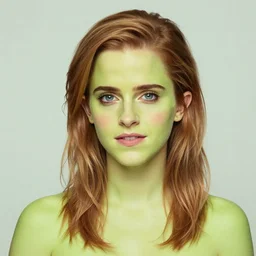 photograph of emma watson with avocado - colored skin, anthropomorphic, photoshop