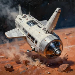 terraforming mars, a highly detailed cinematic oil painting by roger dean and alena aenami, crashed spaceship!!, dynamic lighting