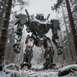 hyper realistic photography of abandoned ruined giant mecha kaiju in the winter forest moebius, craig mullins, simon stalenhag, jakub rozalski