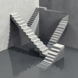 mc escher's stairs flooding, surreal, by mc escher