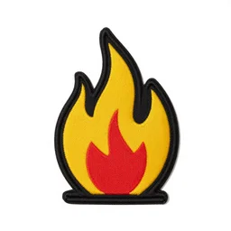 a photo of a retro 1 9 7 0's minimalist clean fire flame warning caution punk patch