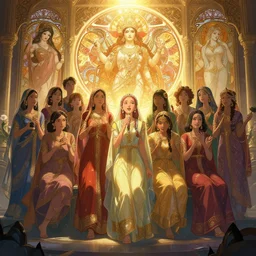 the nooran sisters singing ali ali ali, mahabharatham, kali, saraswati, stephen bliss, unreal engine, fantasy art by greg rutkowski, loish, rhads, ferdinand knab, makoto shinkai and lois van baarle, ilya kuvshinov, rossdraws, tom bagshaw, alphonse mucha, global illumination, radiant light, detailed and intricate environment