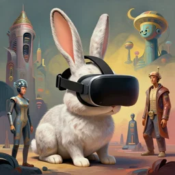 groot rabbit vr headset by artstation, deviantart, artfol, artbox, cgsociety, gfxartist, artful, zatista, artpal, instagram, blendernation, frank stella, beeple, giger, kopera, zawadzki, abstract, surrealism, hyperrealism, futurism 4 k, octane