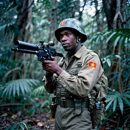 film still of kodak black in the jungle as a vietnam door gunner, apocalypse now, associated press,, 2 6 mm, kodak ektachrome, blue tint expired film
