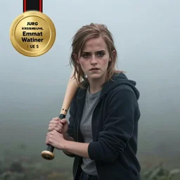 emma watson approaching in the fog, holding a baseball bat, a stock photo by jurg kreienbuhl, shutterstock contest winner, german romanticism, ue 5, depth of field, ominous