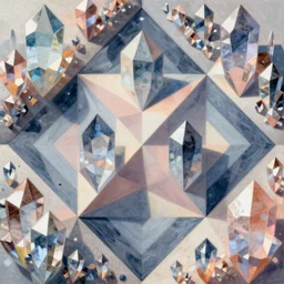 hyper detailed abstract geometric art made of crystals, optical illusion, shapes and colours, material textures, sense of depth, pastel colour palette, just beautiful