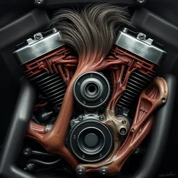 anatomical harley davidson engine of human body parts with some hair, realistic, professionally, professionally color graded, intricate, elegant, highly detailed, centered, digital painting, artstation, concept art, smooth, artgerm, tomasz alen kopera, peter mohrbacher, donato giancola, mucha, joseph christian leyendecker, wlop, boris vallejo - n 9