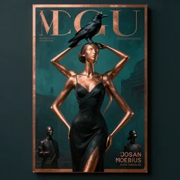 3 d, sci - fi, morning, raven bird sitting on a headless woman in a black dress. vogue cover style, copper and deep teal mood, figurative art, poster art, sharp focus, cinematic pose, cinematic lighting, unreal engine render. art by josan gonzales and moebius and deathburger.
