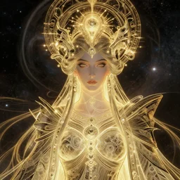 portrait of the powerful empress of the solar system in the style of charlie bowater and in the style of charles dulac. glowing, ornate and intricate linework, sharp focus, depth of field, stunning, dynamic lighting, ultrafine and hyperdetailed.