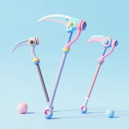 3 d scythe, cute, hard surface, tech, futuristic, weapon, pastelle color ’ s, octane render, high resolution,