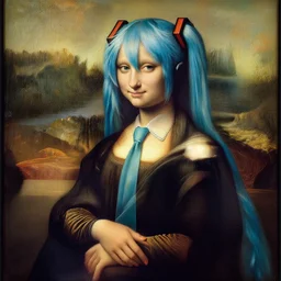 renaissance painting of hatsune miku, blue hair, rembrandt, da vinci