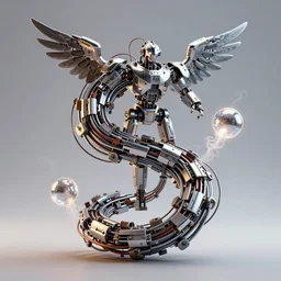 an immaculate render of a metallic spiral made of old modular robot parts spawning cables and bird wings surrounded by glowing orbs made from chrome and incense smoke with a transparent background, powerful, cinematic, beautifully lit, no background, by craig mullins, by galan pang, 3 d, trending on artstation, octane render, 8 k