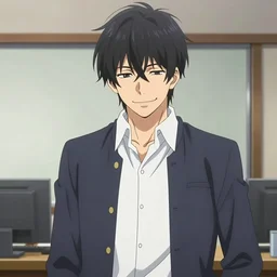 aloof anime man with emo hair wearing jock clothes, standing in headmistress's office, smug grin, smug expression, punchable expression, sharp details, subsurface scattering, intricate details, art by artgerm, anime, anime hd wallpaper, 2 0 1 9 anime screenshot