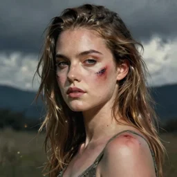 a portait painting of amber heard with bruises