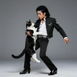 Black and white cat dancing to thriller with Michael Jackson, realistic, 8k
