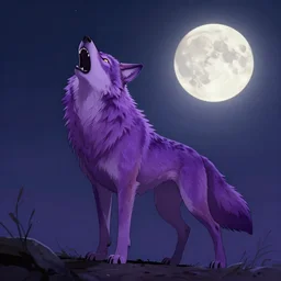 a purple werewolf howling into a full moon