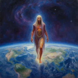 transcendent sacred spaceman on a journey above earth, astral spirit space journey in oil painting, ayahuasca, trending on artstation, award winning, emotional, highly detailed ethereal surrealist art