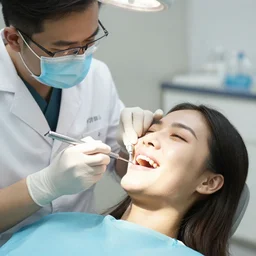 dentist with super - happy patient while drilling