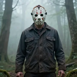 A still image of Jason Voorhees in the woods foggy Digital art very detail 4K quality super realistic