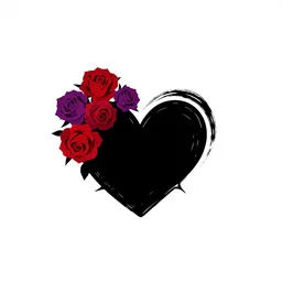 black heart with several very thorny crimson and purple roses. minimalist logo on white background. simple, elegant brushstrokes.
