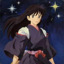 baroque oil painting of anime key visual concept art of a samurai girl, very anime, stars background, trending on artstation, oil on canvas, style of makoto shinkai greg rutkowski studio ghibli