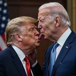 president trump licking joe Biden on the forehead