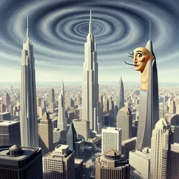 surreal futuristic city, rhads. surrealism, michael hutter. ralph mcquarrie swirly sky, esao andrews, victor enrich, dali