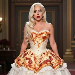 a movie still of lady gaga wearing a pizza dress in a star is born