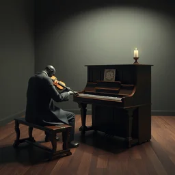 piano, violin 🌍, 3 d, unreal engine 5, octane render, detailed, cinematografic, cinema 4 d, nvidia ray tracing graphics, artstation, greg rutkowski style, style rene magritte, surreal