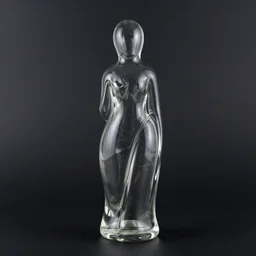 a glass statue made of curves. plain black wall background