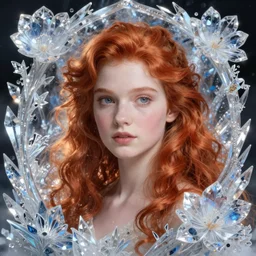 crystalline portrait of an auburn princess encased in flowery ice and glass, by WLOP and Artgerm, artstation