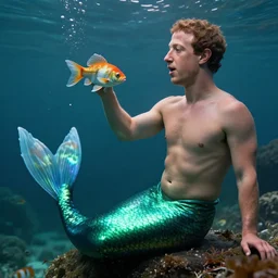 mark zuckerberg as a mermaid playing with fish, photorealistic, cinematic lighting, highly detailed