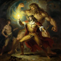 regal magician man, casting light magic, summoning a muscular god. highly detailed painting by gaston bussiere, craig mullins, j. c. leyendecker 8 k
