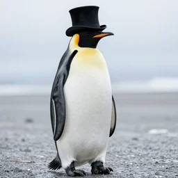 emperor penguin wearing black boots, a tuxedo and a top hat