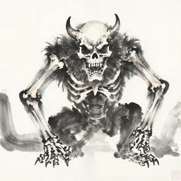 chinese ink painting of a bony monster