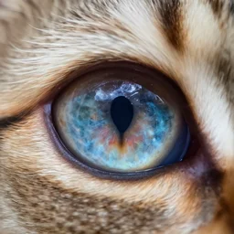 microscopic view of a cat's eye reflecting the universe