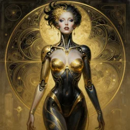 extremely psychedelic beautiful cyborg queen of lsd infected by night. intricate, elegant, highly detailed, extremely lifelike photorealistic digital painting, artstation. steichen, gaston bussiere, tom bagshaw, cyberpunk alphonse mucha. elegant minimalism. anatomically correct. sultry murderous rage. sharp focus. gold and black. lifelike
