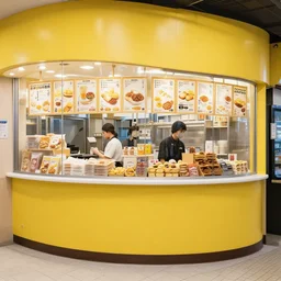 inside small fast food snack bar in tokio, yellow lighting, photography by emily soto, highly detailed