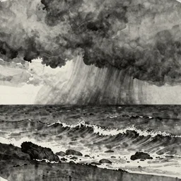 pigmented ink landscape illustration of a stormy sea