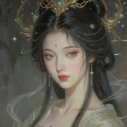portrait of a beautiful celestial goddess, sweet, graceful, esoteric, muted colors, head in focus, fantasy art, celestial aesthetics, intricate, elegant, highly detailed, hyperrealistic painting, artstation, concept art, painterly, sharp focus, hasselbrad photography, illustration, art by chie yoshii